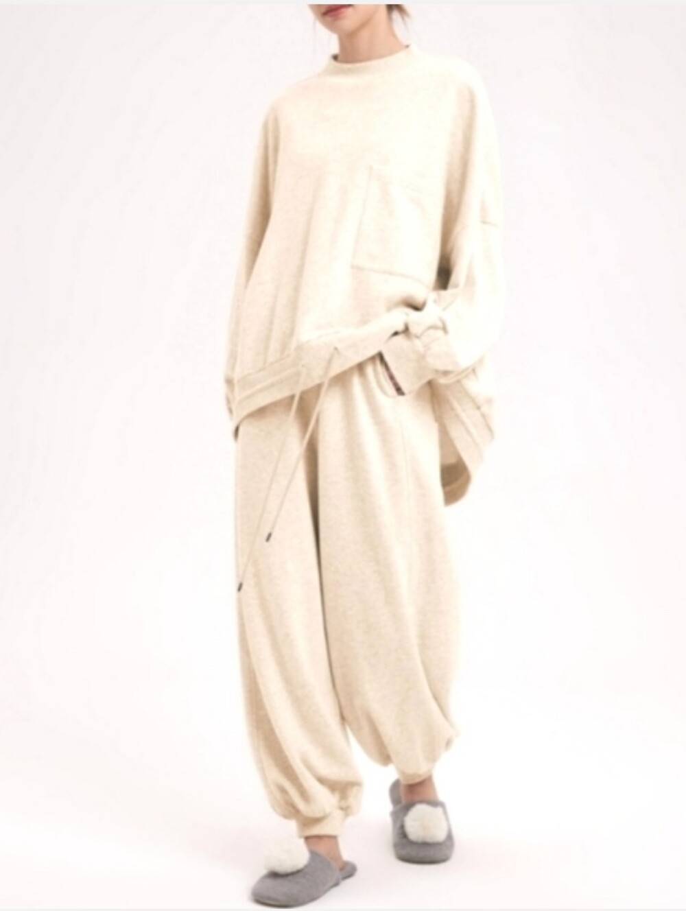 NAP Women's Cream Lounge Sweat Set Sweatshirt Balloon Joggers Size XXL